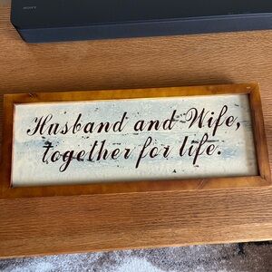 Antique looking Wooden Framed Wall Art with Inspirational Quote with hooks on it